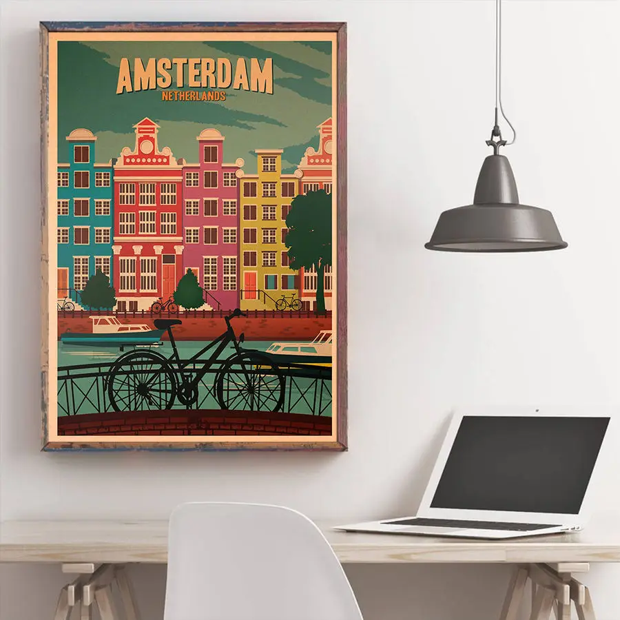 Нидерландский плакат ветряная мельница архитектурная картина крафт-бумага