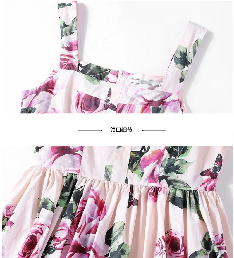 

2021 summer Womens Spaghetti Strap Backless High Waist Flower Print Pleated Dress Boho Beach Dress