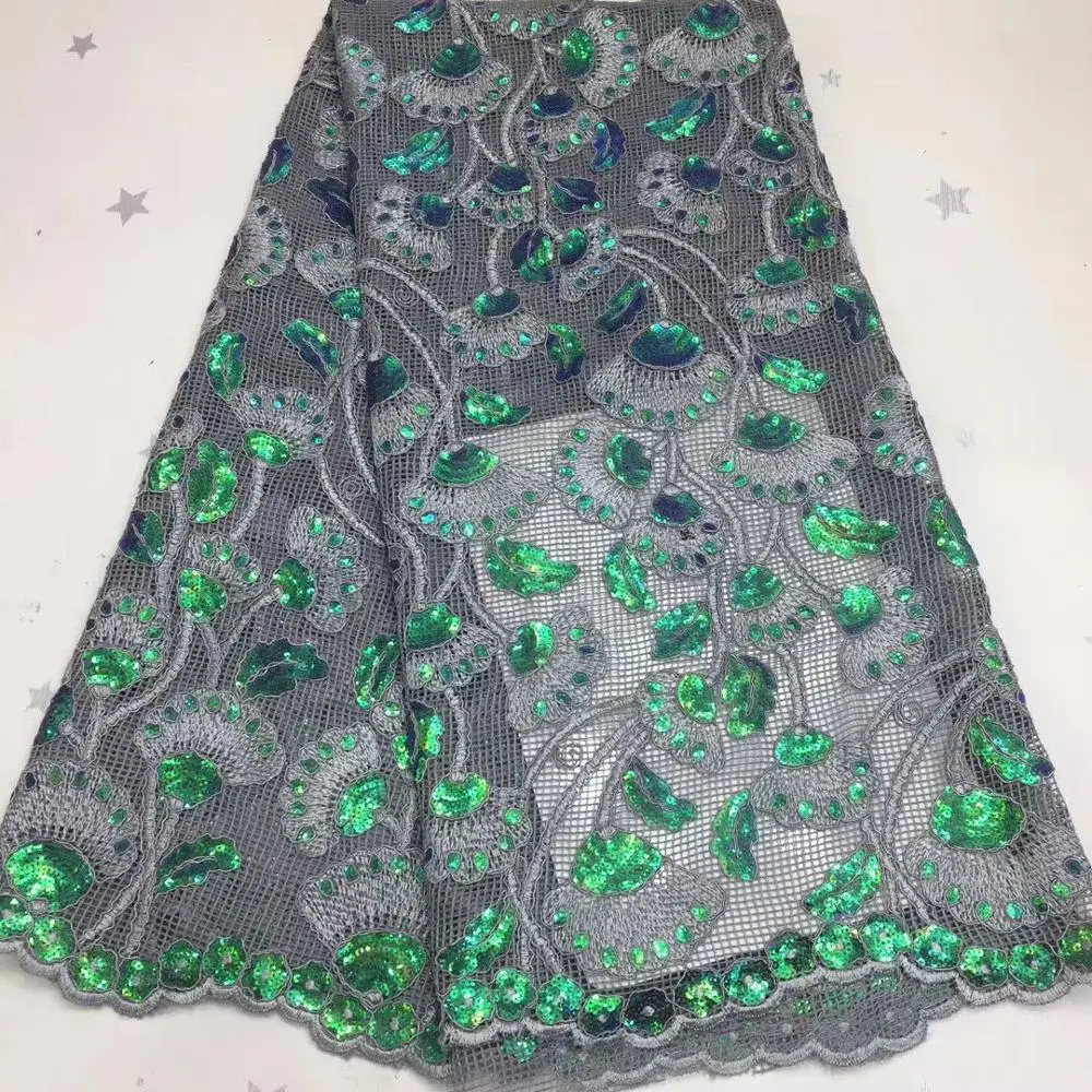 

Royal Blue Embroidery African Mesh Material Women's French Net Lace Fabric With Sequins For Dress PAN451(5Yards/lot)