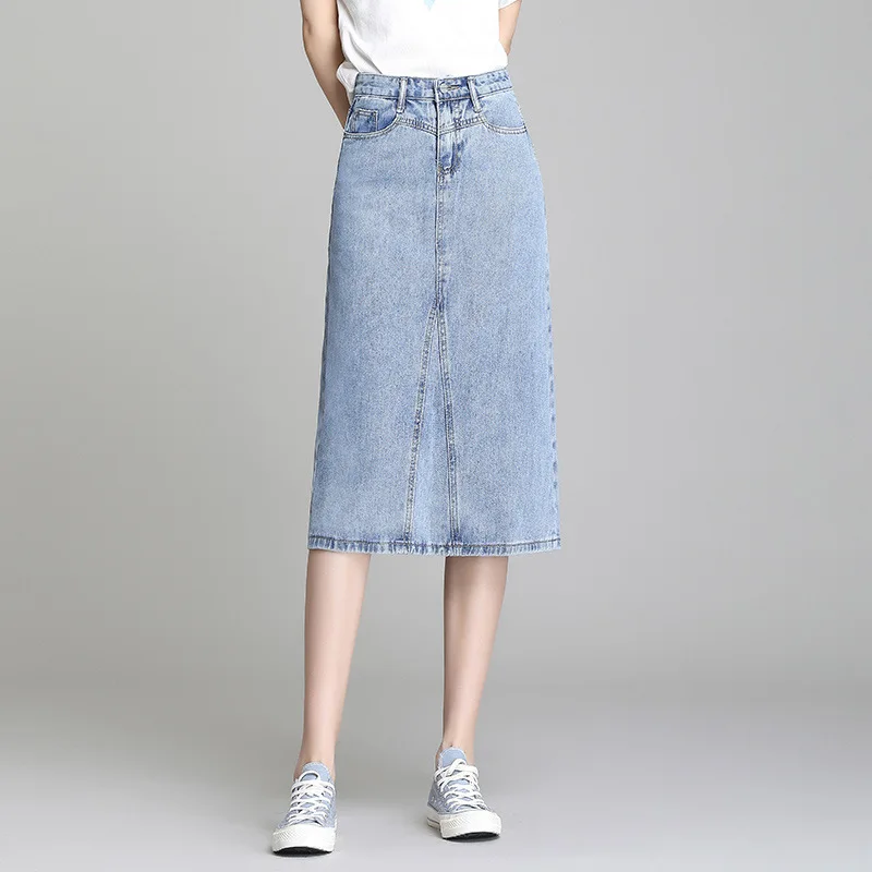 

Women Fashion Straight Denim Skirt High Waisted Slim Casual Vintage Elegant Mid-long Bodycon Jean Skirts