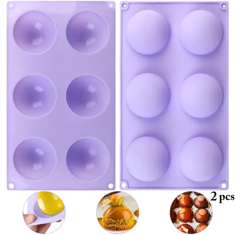 

2 Pcs/Set Sphere Chocolate Mold 6 Holes Silicone Round Cake Mousse Decorating Mold Muffin Patisserie Baking Mould For Kitchen