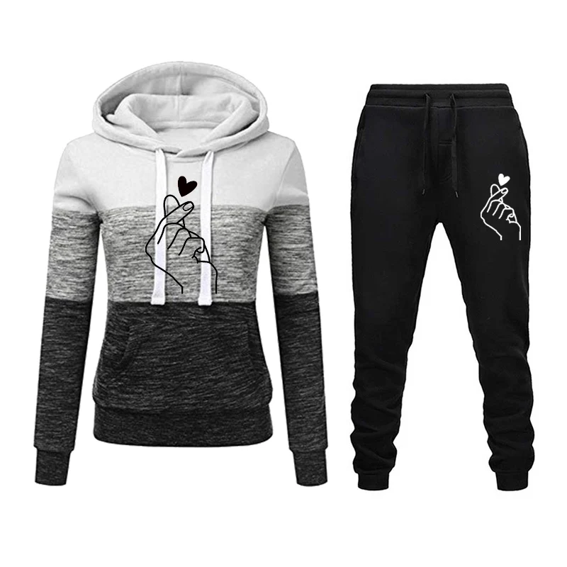 

Женский спортивный костюм размера плюс с длинным рукавом, с капюшоном, толстовкой и брюками, комплект из 2 предметов, спортивные костюмы для ...