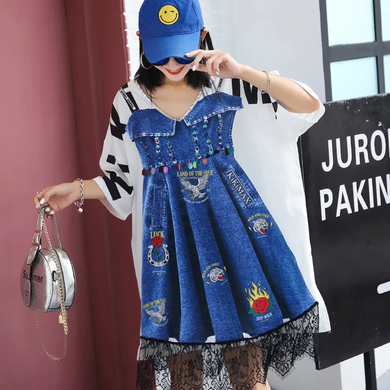 Новое летнее платье женская одежда мода плюс размер Свободные Лоскутные