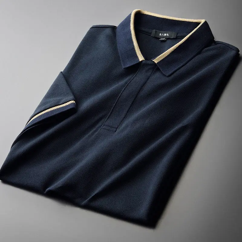 

2020 summer new yarn dyed contrast Lapel short sleeve t-shirt men's breathable cool mercerized cotton short sleeve polo shirt