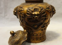Chinese Bronze Copper Palace Dragon Eight Treasures Pot Bottle Tank Crock Vase