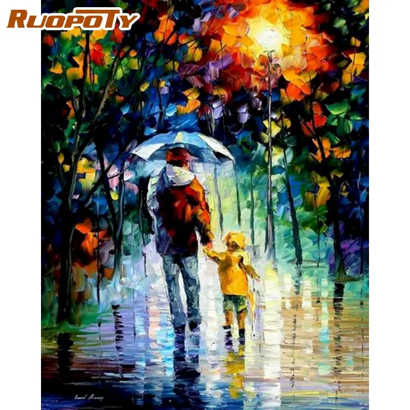

RUOPOTY Frame DIY Painting By Numbers Abstract Rain Landscape Wall Art Picture Acrylic Home Decors Artwork Diy Gift