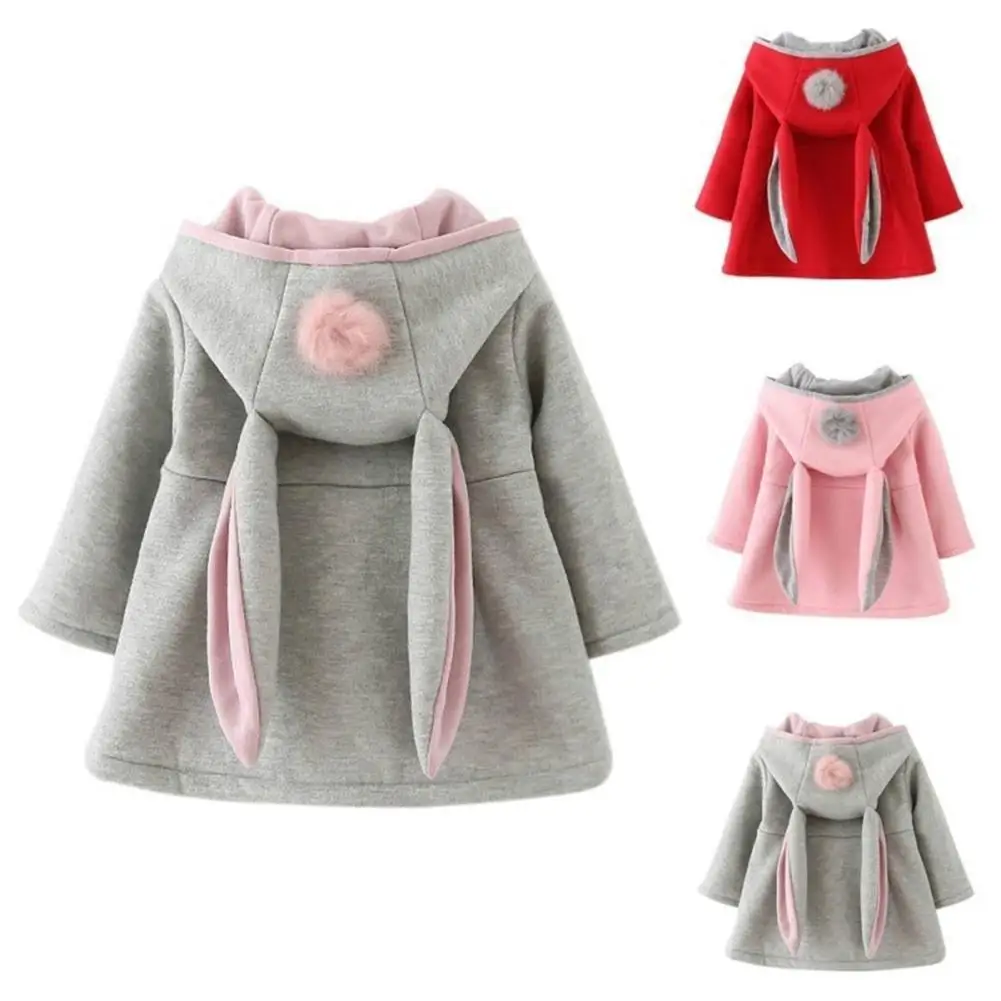 

Lovely Baby Rabbit Ears Hooded Girls Spring Autumn Jacket Coat Warm Outerwear