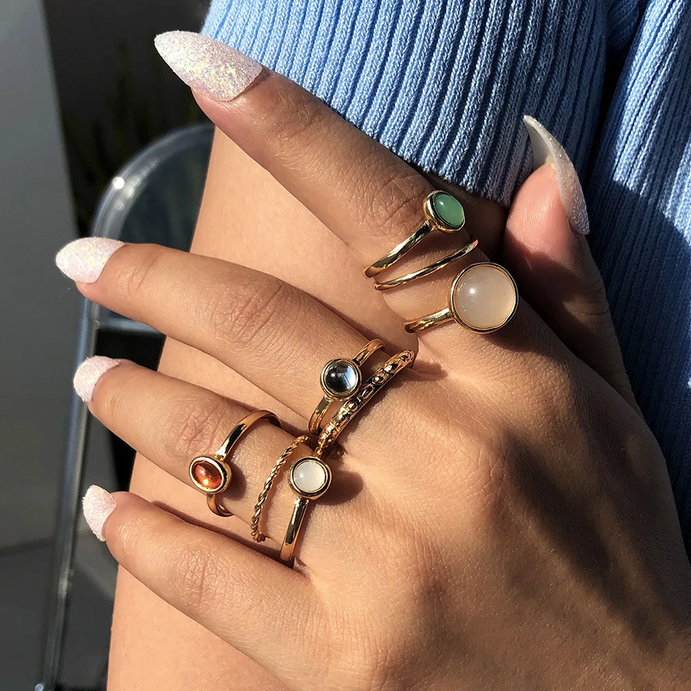 

YUERTI ring set woman, simple fashion retro personality Resin Joint Combination Ring rings for women rings set for women