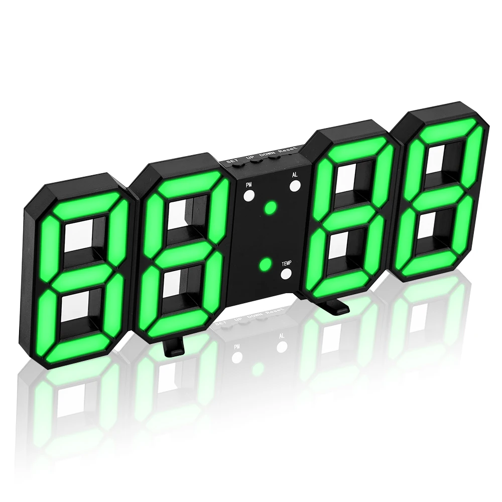 Green B Горячее предложение! Распродажа! 3D светодиодный настенные часы Современные цифровые настенные настольные часы будильник ночник Saat настенные часы для дома гостиной - Цвет: Green B