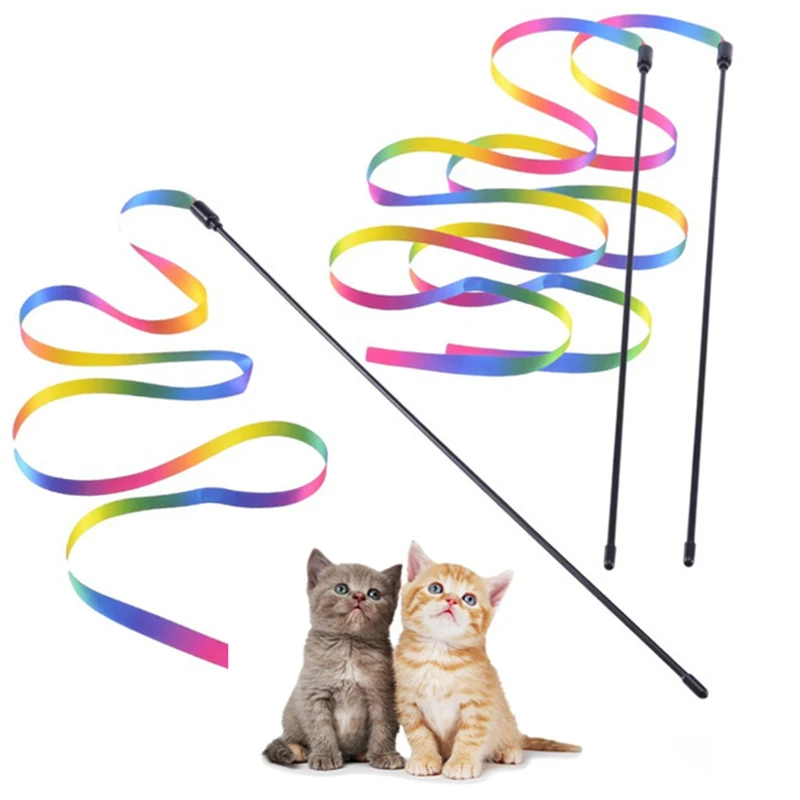 

Cat Teasing Stick Rainbow Stripe Cat Toys Funny Throwing Toys For Pet Cat Interactive Toys Pet Cat Supplies 2021 New Arrival