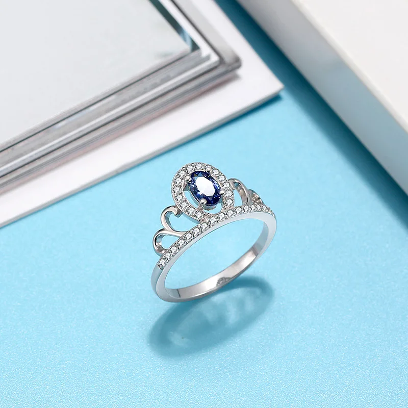 

925 Sterling Silver Sapphire Crown Ring For Women Fine Jewelry Valentine's Day Gift CZ Finger Rings