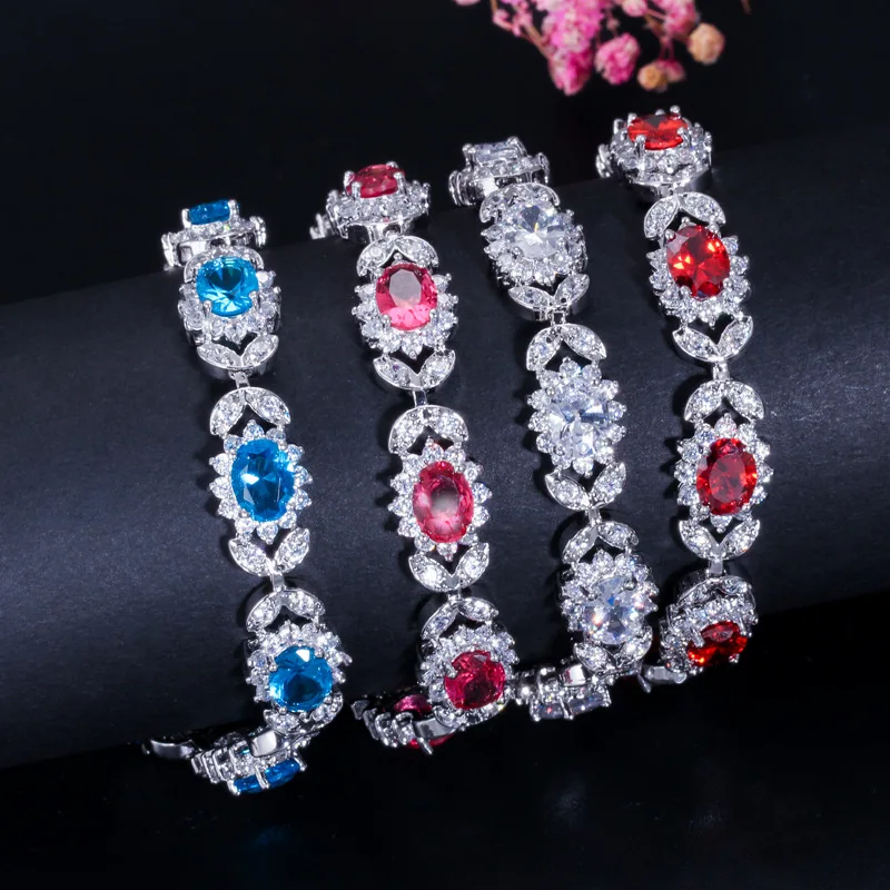 

7 Colors Fashion Ocean Crystal Rhinestone AAAAA Zricon Stainless Steel Clasp Bracelet For Women Femme Girl Gift Bracelets Bangle