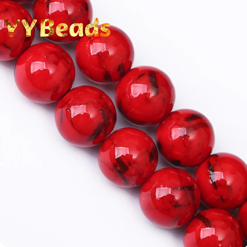 

Natural Stone Red Shell Howlite Turquoises Stone Beads Loose Round Charm Beads For Jewelry Making DIY Bracelet Ear Studs 4-12mm