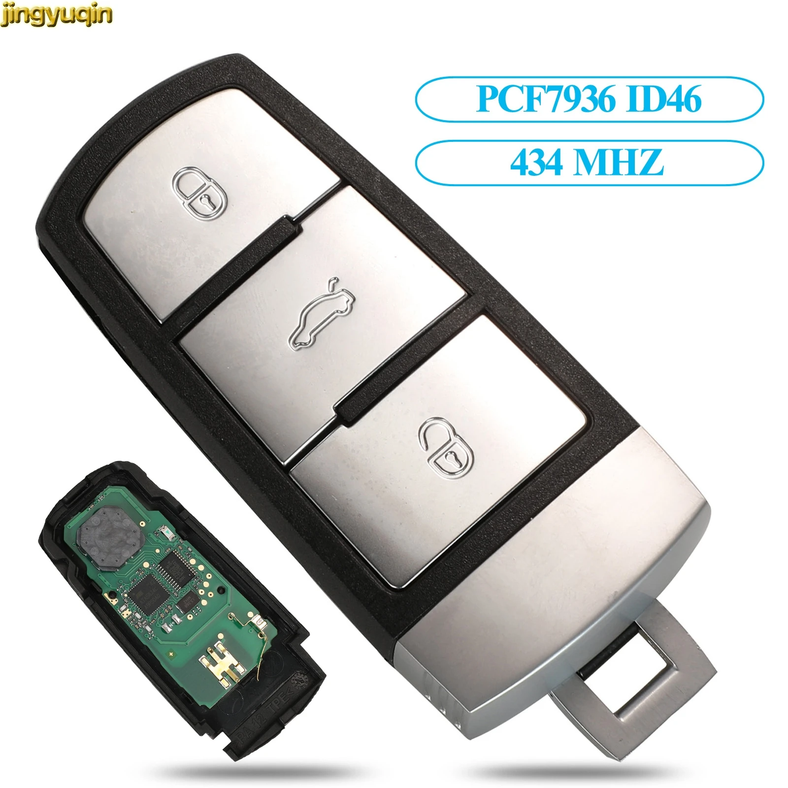 

Автомобильный ключ Jingyuqin Half Smart KeylessGo 434 МГц PCF7936 ID46 для VW Passat CC Passat Magotan 3 кнопочный 3C0959752BA/BG