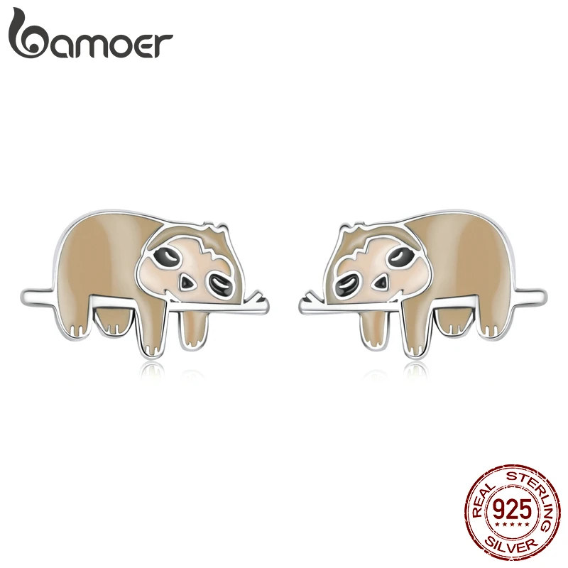 

Memnon Enamel Cartoon Earrings 925 Sterling Silver Cute Little Sloth Stud Earrings for Women Girls Fine Jewelry Animal Gift