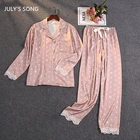 Пижамный комплект JULY'S SONG женский атласный, элегантная Милая одежда для сна из искусственного шелка, с длинным рукавом, кружевной топ с принтом в виде короны и звезд, лето-весна