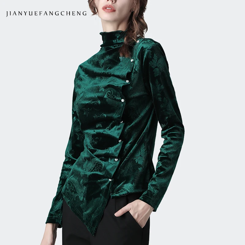 Женская теплая велюровая блузка зимние Джемперы Топы c цветочным принтом в