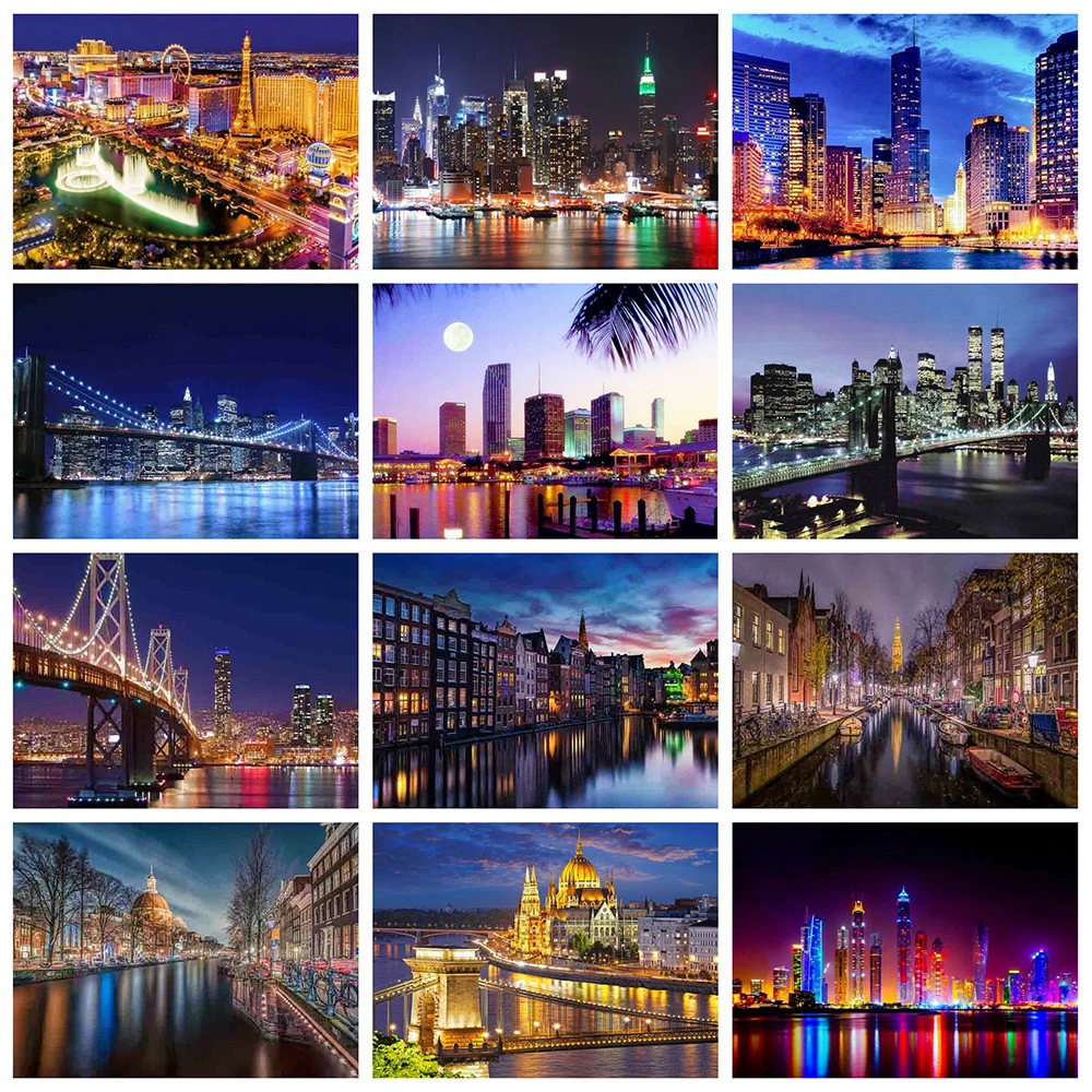 Полностью квадратная дрель 5D DIY Алмазная вышивка Городской Ночной пейзаж картина