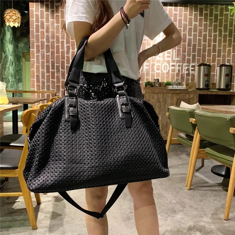 Online Tas Bahu Wanita Mode Organizer Perjalanan Tas Tote Jaring Nilon Desain Mewah Tas Penyimpanan Dapat Dilepas Kapasitas Besar