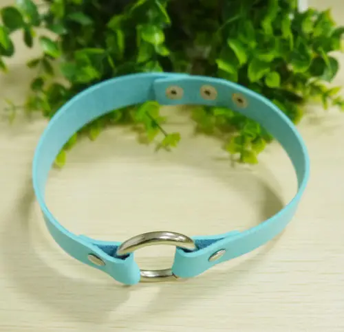 Sky Blue Быстро раскупаемый 1 шт. воротник в стиле «панк» с круглым готический колье Harajuku милые из искусственной кожи шеи Пряжка ожерелья с заклепками ювелирных изделий для Для женщин - Окраска металла: Sky Blue