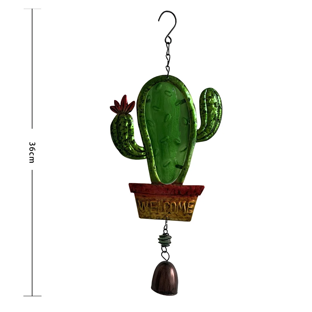 

Interesting Cactus Art Hanging Metal Bell Wind Fine Tuning Pendant Garden Glass Painted Bell Door and Window Pendant Ornaments