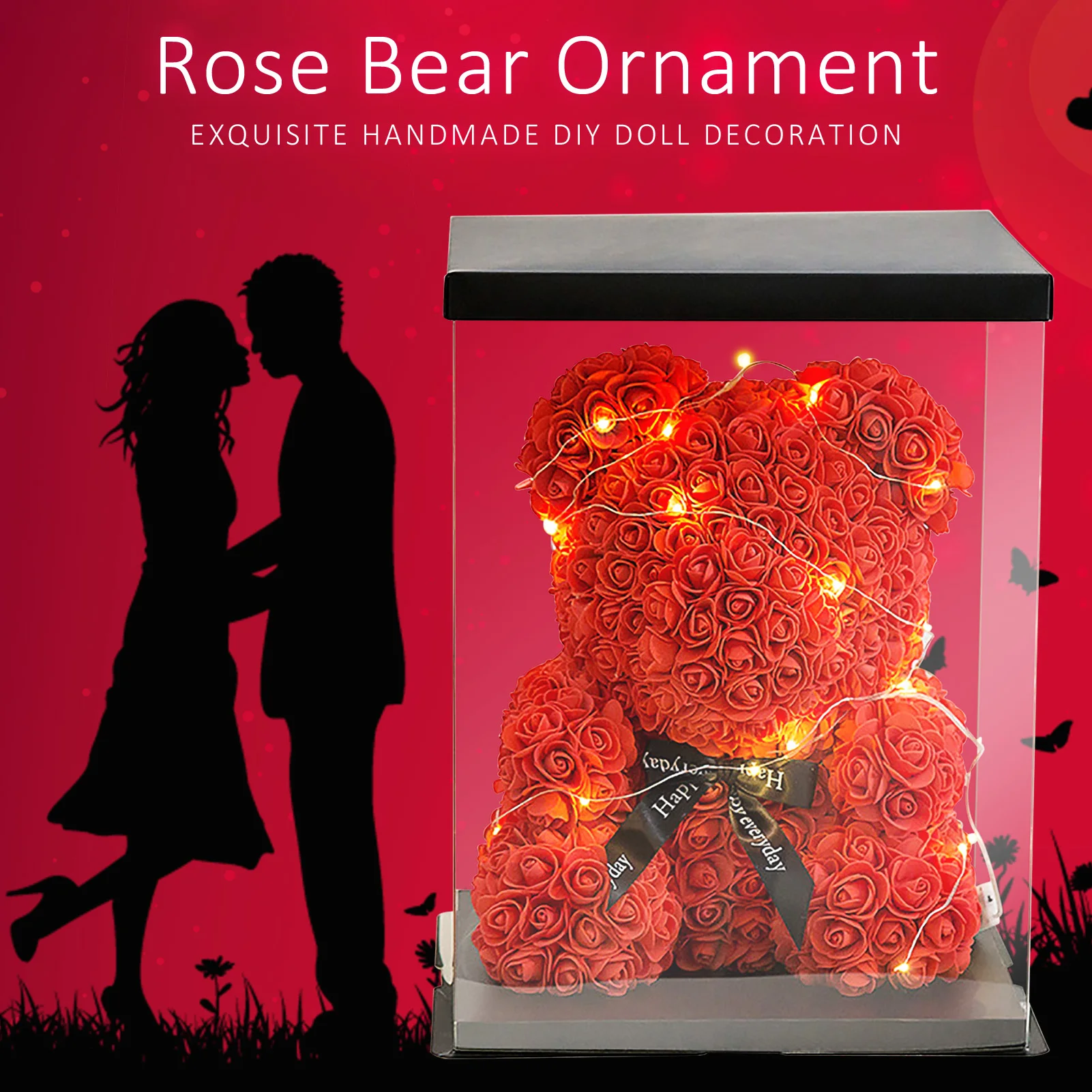 

Rose Bear Ornament Artificial Wedding Flower Flower Durable Handmade DIY Doll Christmas Decoration Valentine's Day Gift