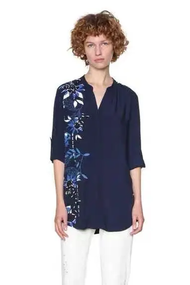 Оригинальная блузка с v образным вырезом и принтом ручной работы в испанском