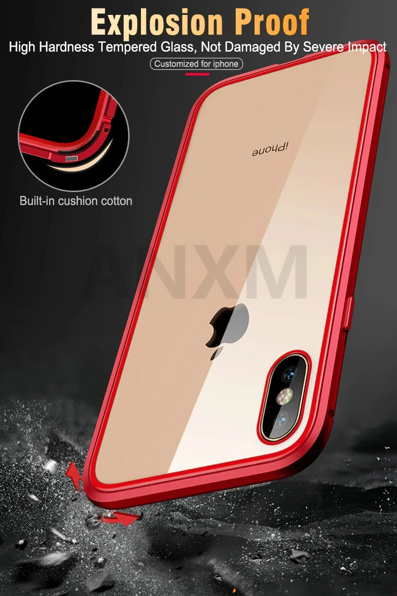 Металлический магнитный чехол для iphone X, Xr, Xs, 11 Pro, макс. закаленное стекло, задняя крышка с магнитом, чехол для iphone 6, 6s, 7, 8 Plus, чехол