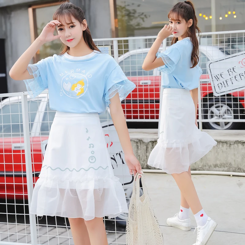 Новинка 2020 кружевные студенческие свободные топы женские футболки японский