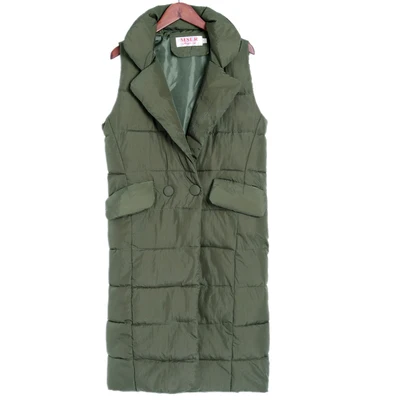 Army Green Черный винный красный теплый хлопковый жилет женский корейский костюм воротник без рукавов длинное пальто повседневный большой размер женский жилет 4XL - Цвет: Army Green