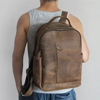 vintage mens leather backpack manual outdoor travel 15 6 inch computer bag cowhide backpack vertical style