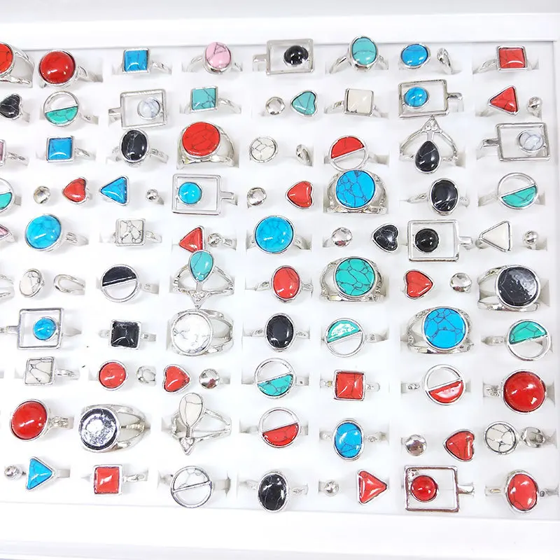 

MIXMAX 20pcs Women's Imitation Turquoise Retro Style Rings Mix Lot Fashion Jewelry Party Gifts Wholesale