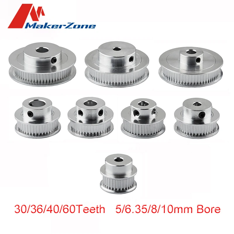 GT2 Timing Pulley 30/36/40/60 Teeth Aluminum Bore 5/6.35/8/10mm For Belt Width 6mm/10mm Belt For 3D Printer Reprap Parts