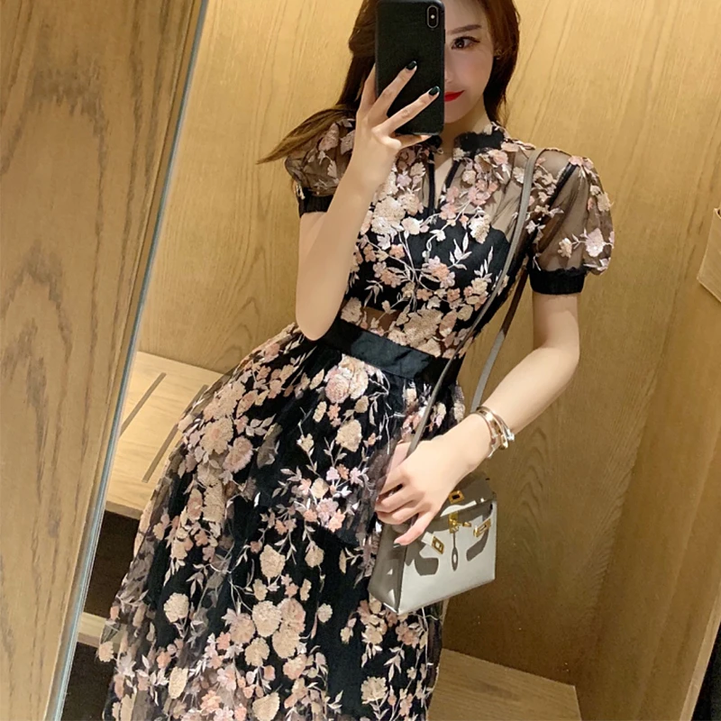 Женское Сетчатое платье-Автопортрет модельное длинное платье макси с цветочной