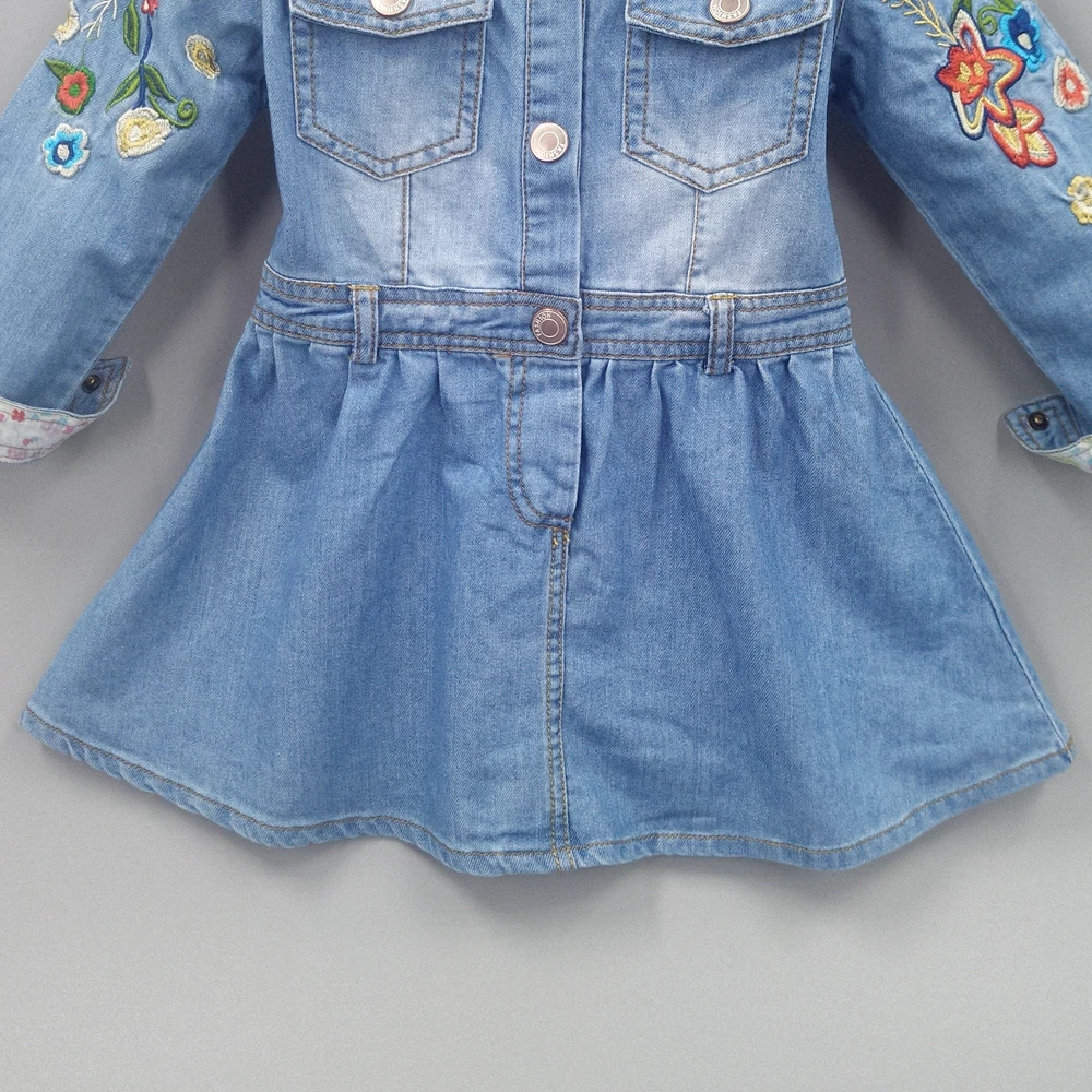 Chumhey 2-3T Girls Dress Spring Autumn Embroidery Flowers Thicken Denim Dresses Children Clothing Kids Outfits Clothes | Детская одежда