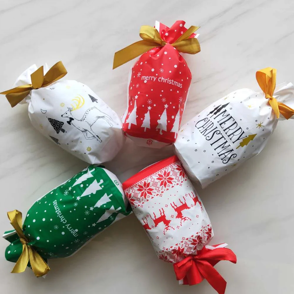 

50 Mixed Styles-Christmas Ribbon Drawstring Bag Home Storage Drawstring Gift Bags Decor Festive Mood Supplies