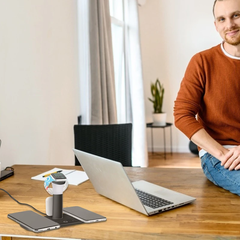 Беспроводное зарядное устройство 5 в 1 15 Вт Индуктивная зарядная станция для Apple