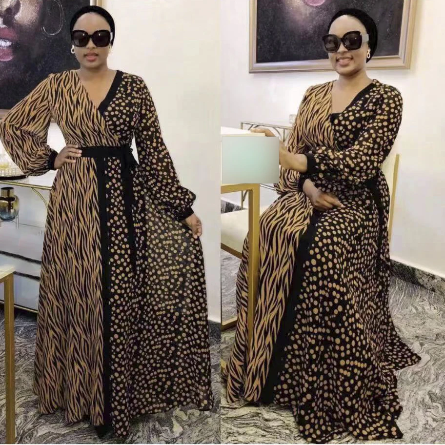 Maxi de Primavera e Verão Elegante para Mulheres Vestido de Noite Vestido Estampado Africano Feminino Abaya Dubai 2022