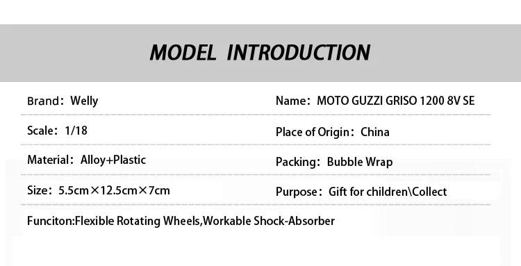 Welly 1:18 MOTO GUZZI GRISO 1200 8V Литая модель мотоцикла Рабочая короткопоглотитель игрушка для детей подарки коллекция игрушек
