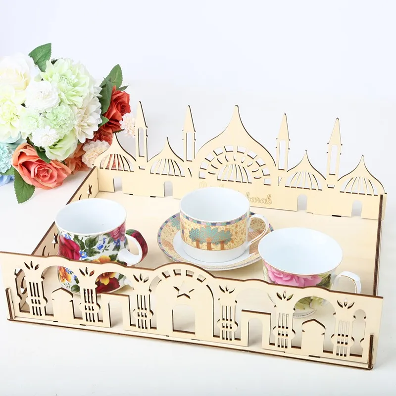

Wooden Dessert Food Tray Ramadan Decoration Islamic Muslim Party Decor Eid Al Adha Islam Decoration for Home