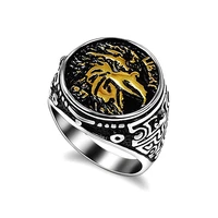 megin d new vintage punk personality eagle carved stainless steel rings for men women couple friend fashion design gift jewelry