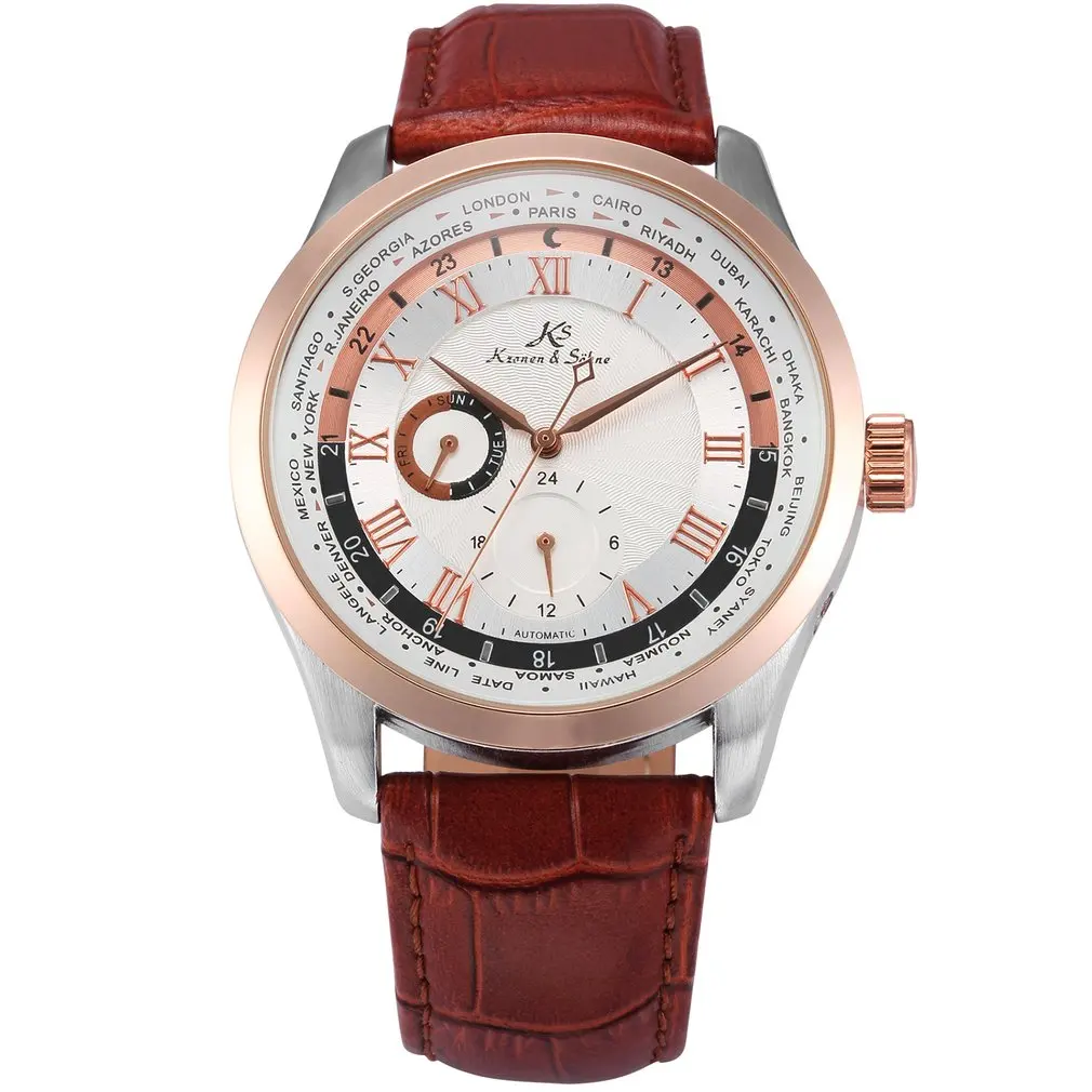 Императорский KS белый 24 часа римский с автоматическим заводом Relogio черный