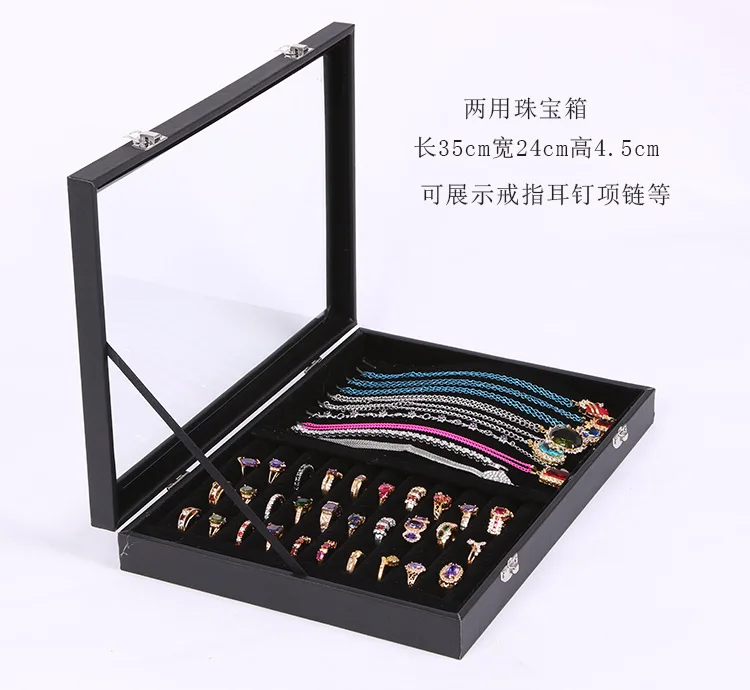 Black Belt Pearl Treasure Storage Box Jewelry Display Box Glass Cover Ring Pearl Treasure Stackable Glass Top Box With Lock