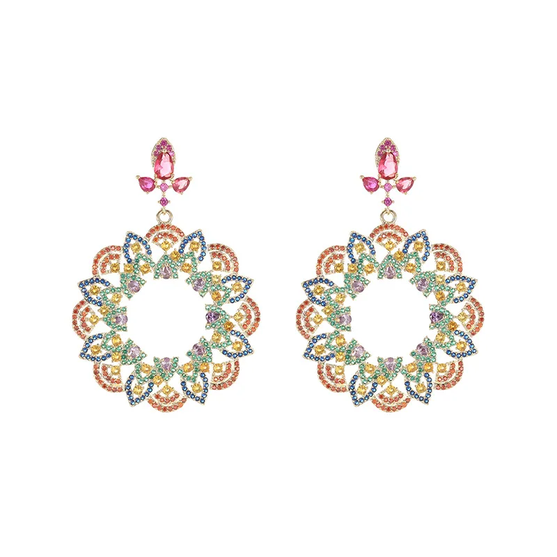 

Design Statement Flower Pendant Earrings for Women pendientes mujer серьги женские Cubic Zirconia Circle Dangle Jewelry