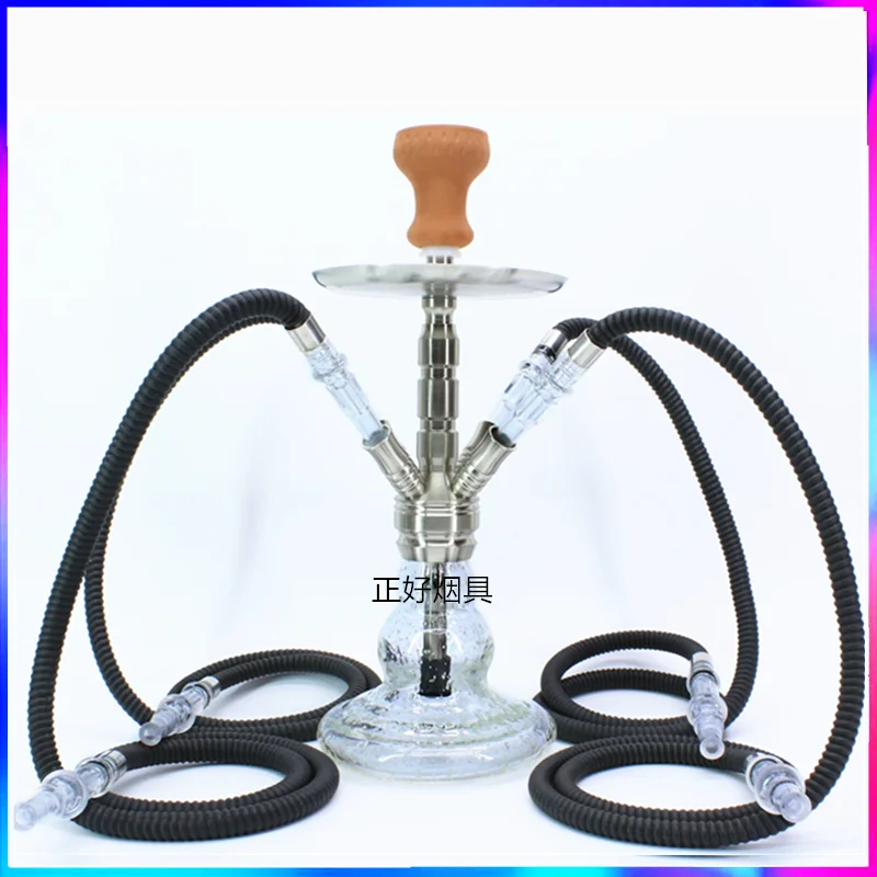 

Arabian water pipe high grade medium four tube aluminum alloy luminous pot fruit cream shisha full set bar KTV