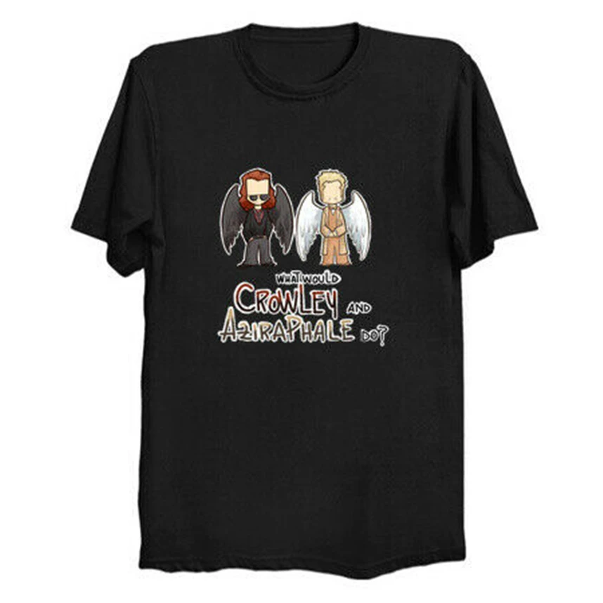 What Would Crowley And Aziraphale Do Good Omens забавная черная футболка Chibi S-6Xl больше размеров и