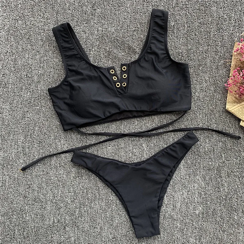 Женский купальник с высоким вырезом комплект бикини топ на пуговицах купальный