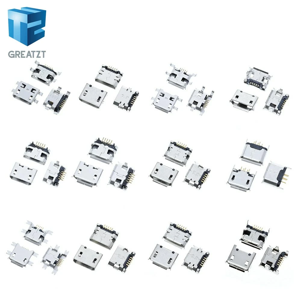 60 шт. = 12 моделей разъем Micro USB GREATZT 5Pin гнездо usb для MP3/4/5 Huawei Lenovo ZTE и других мобильных