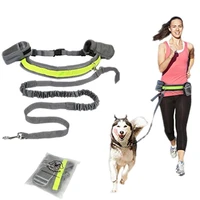 hand free elastic puppy dog leash adjustable padded waist reflective running jogging walking pet lead belt with pouch bags