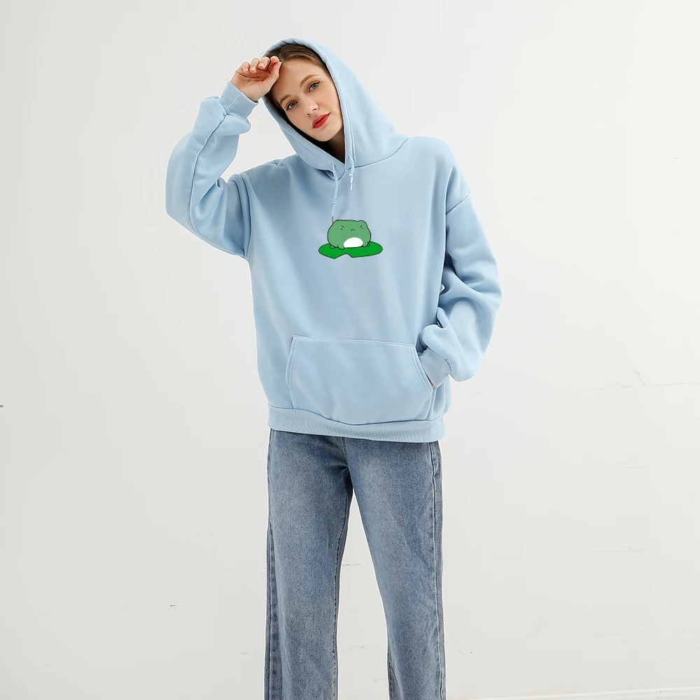 Kawaii Frog Warm Hoodies for Women Pullover Sweatshirts Oversize Casual Tracksuit Winter Hoodie with Pocket Sweetshirt for Girls